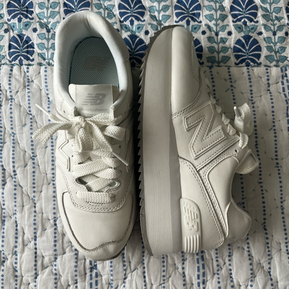new balance platform 574+ white shoes brand new